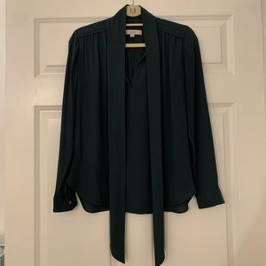 LOft dark green chiffon blouse xs